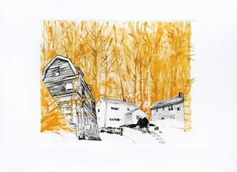 Untitled Monotype (Yellow Trees)